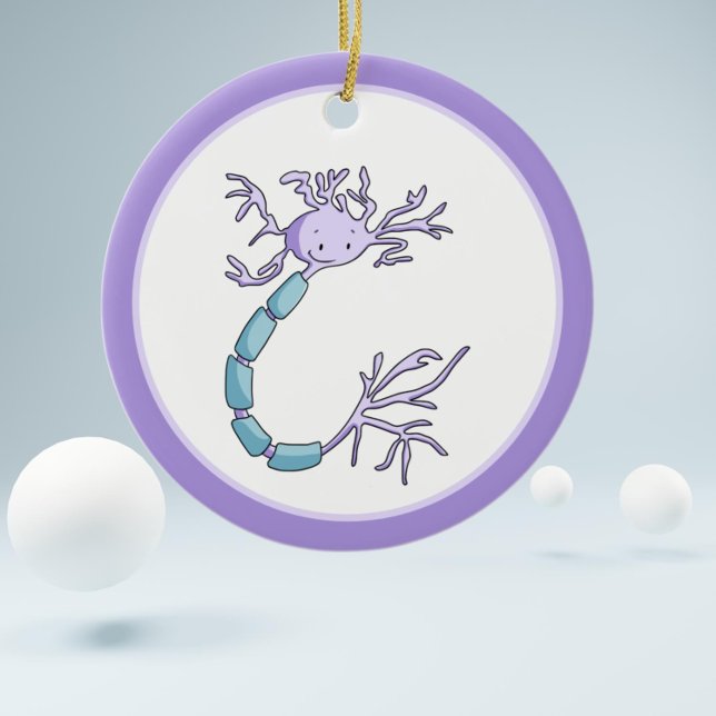 Lila Cartoon Neuronaler Zellbiologie Weihnachten Keramik Ornament (Cute cartoon neuron illustration  christmas ornament makes the perfect gift for biologists)