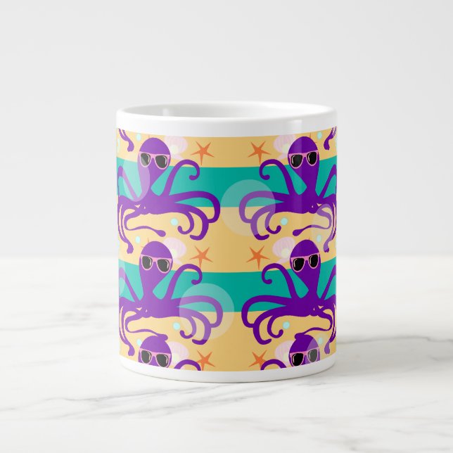 Lila Cartoon Octopus Unterwasser Fun Design Jumbo-Tasse (Vorderseite)