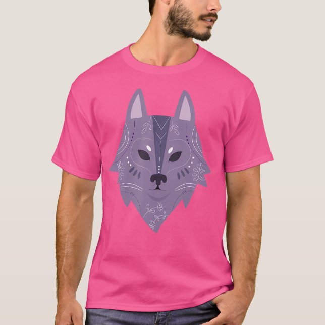 Lila Cartoon Wolf Head T-Shirt (Vorderseite)