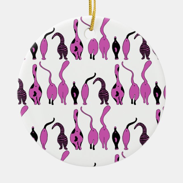 Lila Cat Hintern Muster Keramik Ornament (Vorne)
