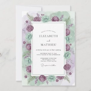 Lila-Celadon-Ranunculus-Eukalyptus-Hochzeit Einladung