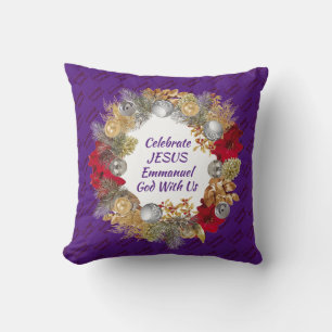 Lila CELEBRATE JESUS-Weihnachtskranz Kissen