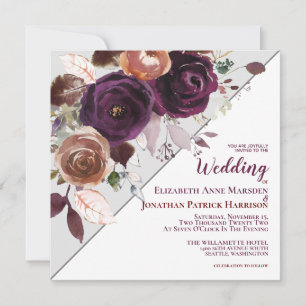 Lila Champagne Fall Floral Geometric Wedding Einladung