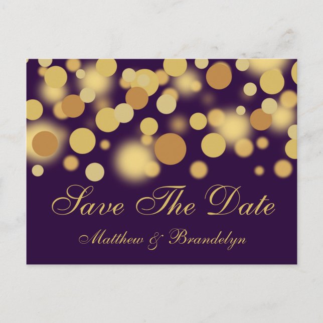 Lila Champagnerblasen Save the Date Postkarte (Vorderseite)