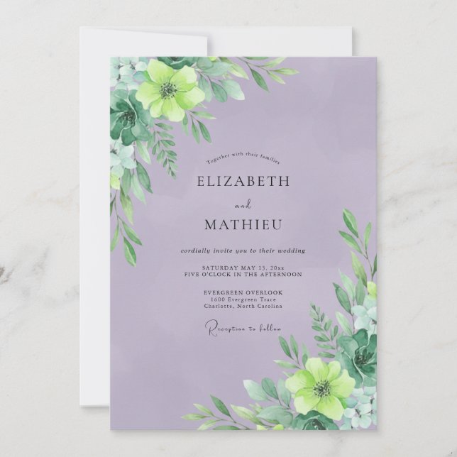 Lila Chartreuse Blätterhochzeit Einladung (Vorderseite)