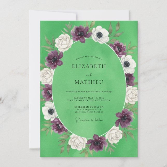 Lila Chartreuse Gemalte Hochzeit Einladung (Vorderseite)