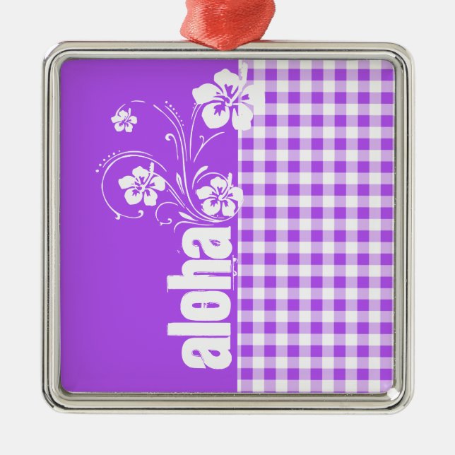 Lila Checkered Gingham; Aloha Silbernes Ornament (Vorne)