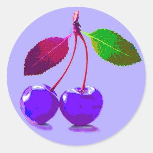 Lila Cherry Pop Art Runder Aufkleber