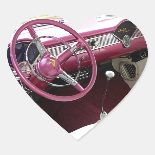 Lila Chevy Bel Air Herz-Aufkleber (Vorderseite)