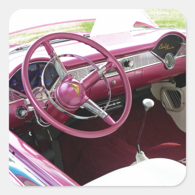 Lila Chevy Bel Air Quadratischer Aufkleber (Vorderseite)