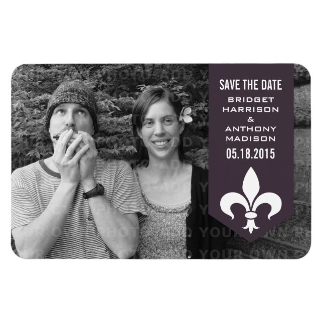 Lila Chic Blüh-Banner Speichern Sie das Datumsfens Magnet (Horizontal)