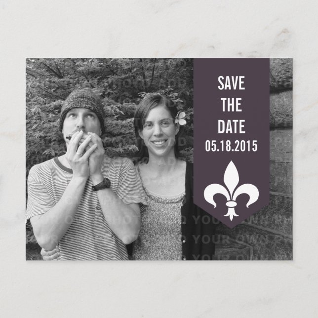 Lila Chic Blühe Banner Save the Date Postkarte (Vorderseite)