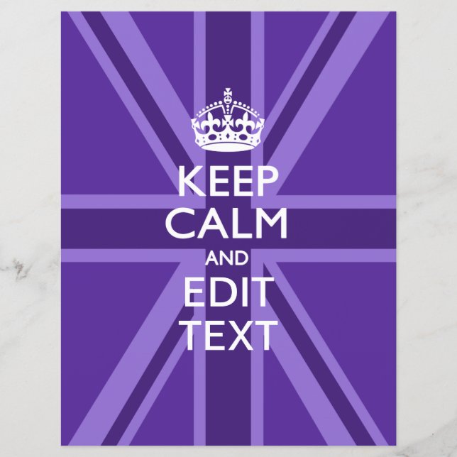 Lila Chic Keep Calm Und Dein Text Union Jack Flyer (Vorne)