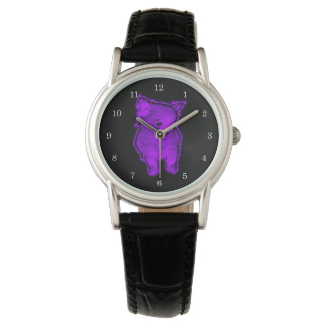 Lila Chihuahua Armbanduhr (Vorderseite)