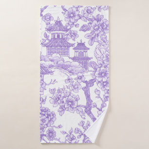 Lila Chinoiserie-Toile-Drache Kirschblüte Badehandtuch