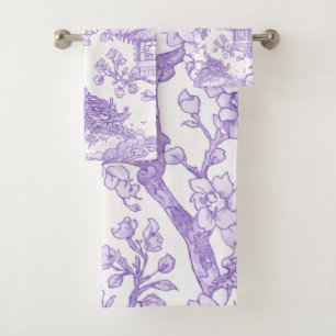 Lila Chinoiserie-Toile-Drache Kirschblüte Badhandtuch Set