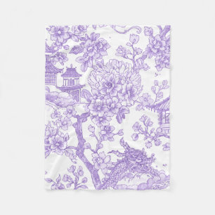 Lila Chinoiserie-Toile-Drache Kirschblüte Fleecedecke