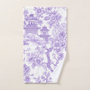 Lila Chinoiserie-Toile-Drache Kirschblüte Handtuch
