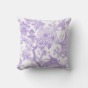 Lila Chinoiserie-Toile-Drache Kirschblüte Kissen