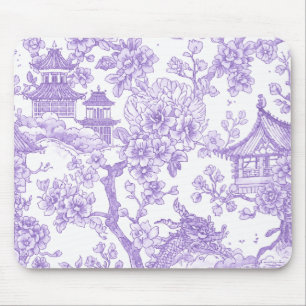 Lila Chinoiserie-Toile-Drache Kirschblüte Mousepad