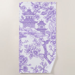 Lila Chinoiserie-Toile-Drache Kirschblüte Strandtuch