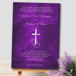 Lila Christliche CrossWedding Einladung