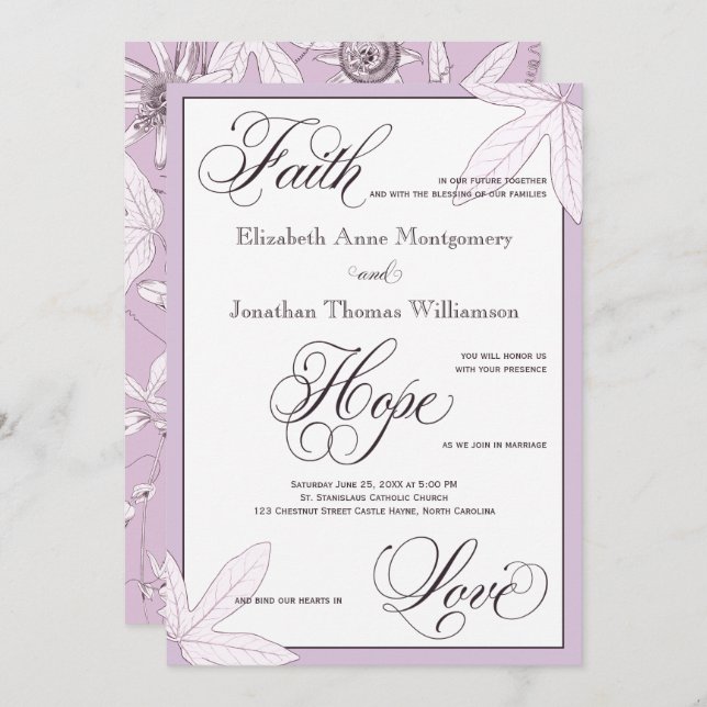 Lila Christliche Hochzeitseinladung Einladung (Vorne/Hinten)