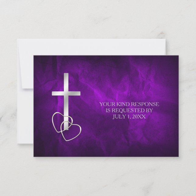 Lila Christlicher CrossWedding RSVP (Vorderseite)