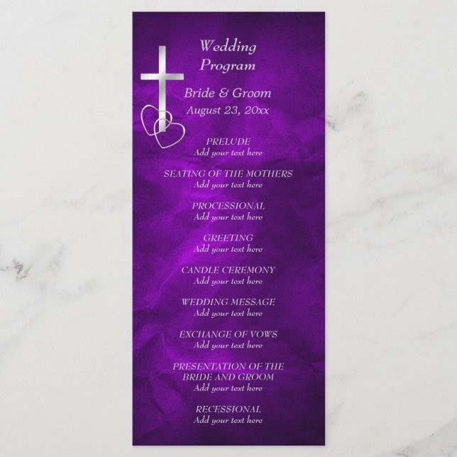 Lila Christliches CrossWedding-Programm Programm (Vorderseite)