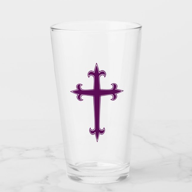 Lila Christliches Kreuz Glas (Vorderseite)