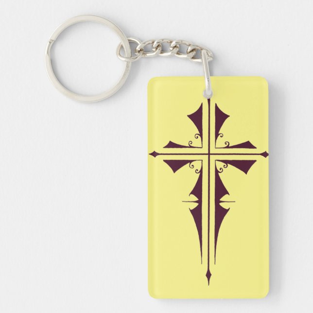 Lila Christliches Kreuz Schlüsselanhänger (Vorderseite)