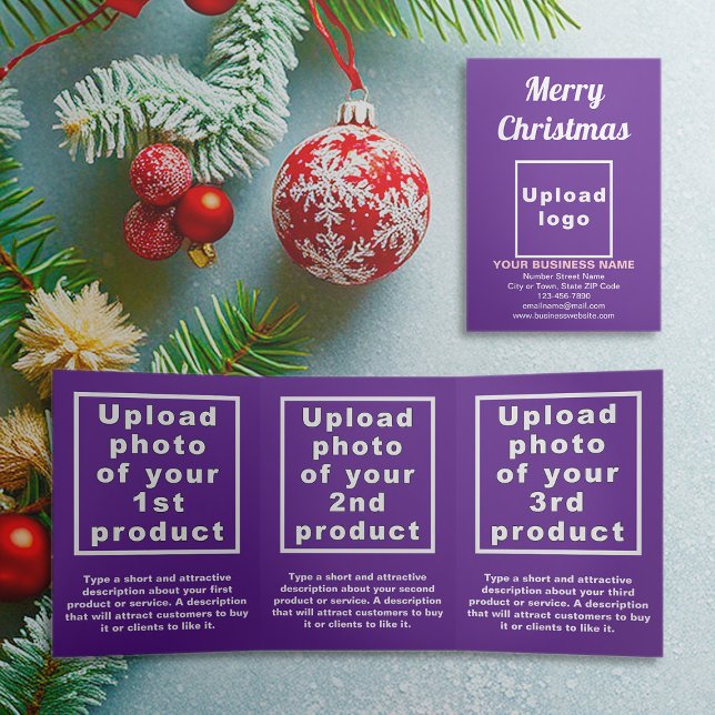 Lila | Christmas | Trifold-Karte Dreifach Gefaltete Karte (Purple trifold card for Christmas with your business brand and products or services)