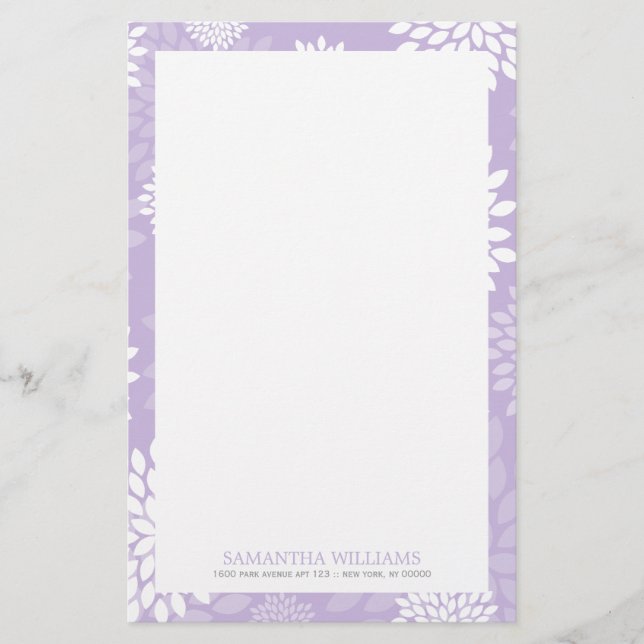 Lila Chrysanthemas Blumenmuster Briefpapier (Vorderseite)