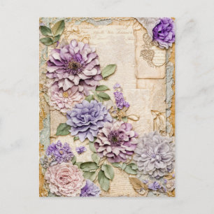 Lila Chrysanthemen eleganter shabby chic Stil Feiertagspostkarte