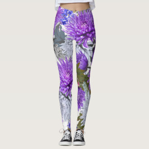 Lila Chrysanthemen Leggings