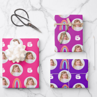 Lila Circle Foto Rainbow Geburtstag Geschenkpapier Set