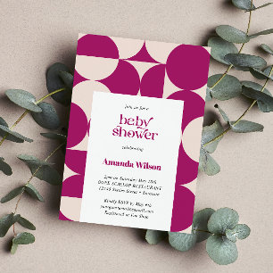 Lila Circle Scallop Mitte Jahrhundert Babydusche Einladung