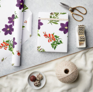 Lila Clematien und Wildblume Geschenkpapier