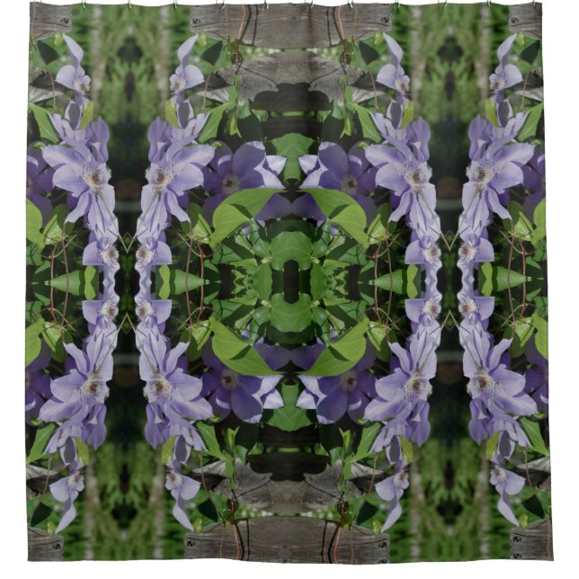 Lila Clematis Blume Spiror Abstrakt Duschvorhang (Vorderseite)