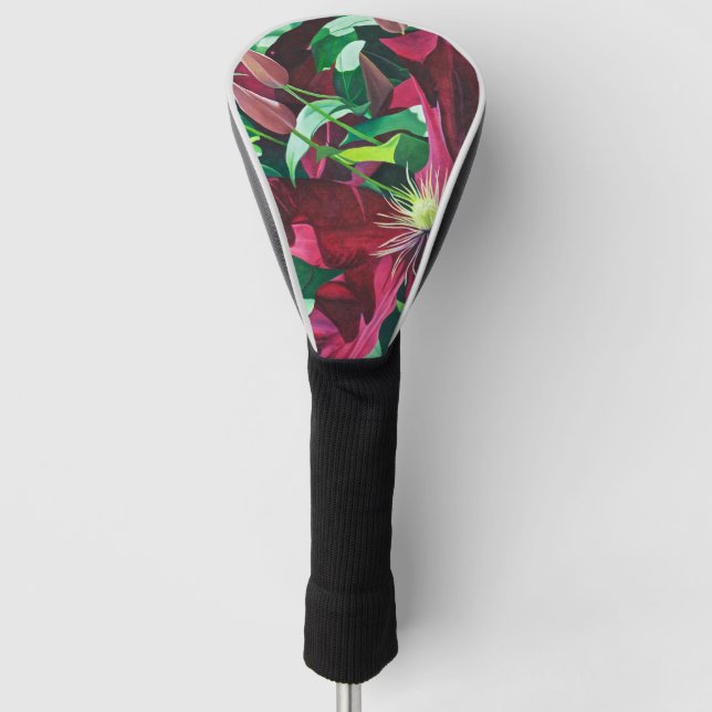 Lila Clematis Floral Golf Headcover (Vorderseite)