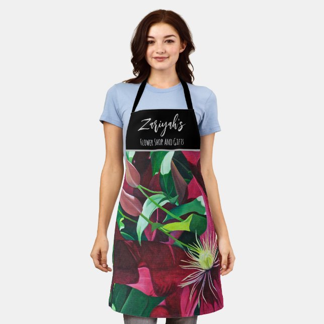 Lila Clematis, floral, mittel Schürze (Getragen)