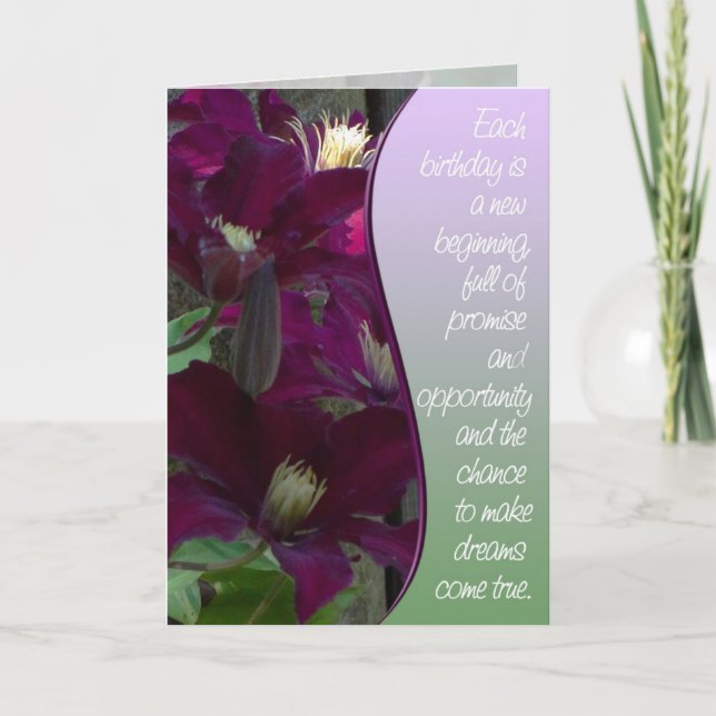 Lila Clematis Happy Birthday Card Karte (Vorderseite)