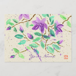 Lila ClematisWatercolor, der Washi Papier malt Einladung