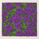 Lila Clematiweine Schal<br><div class="desc">Nahtlose,  handgezeichnete Muster mit lila Clematika-Blume</div>