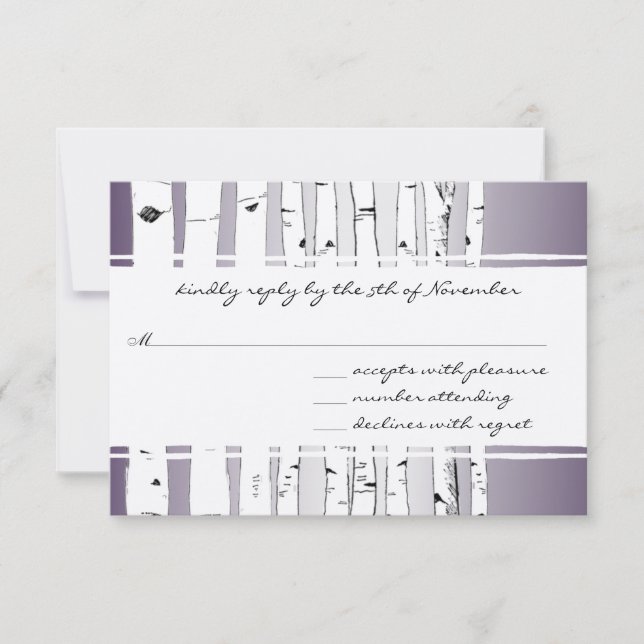 Lila Cloud Birch Tree Wedding RSVP (Vorderseite)