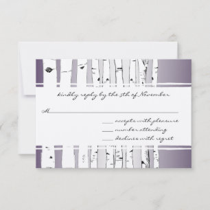 Lila Cloud Birch Tree Wedding RSVP Karte