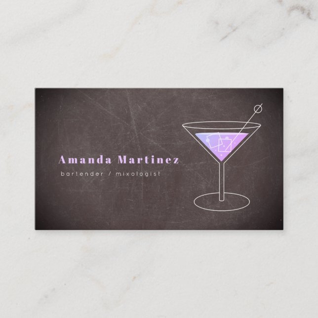 Lila Cocktail Barkeeper Mixologin Chalkboard Visitenkarte (Vorderseite)