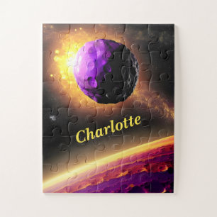 Lila Comet Roars auf unbekanntes rosa Planet Puzzle