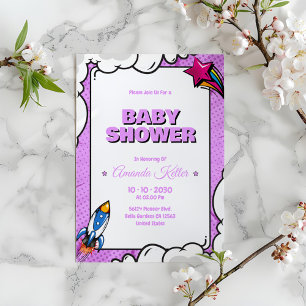 Lila Comic Kinderdusche Einladung