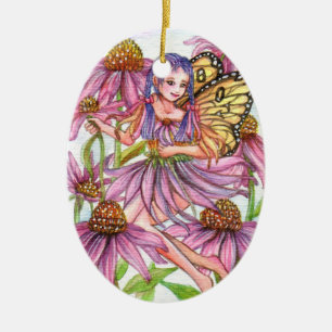 Lila Cone Blume Fairy Keramikornament